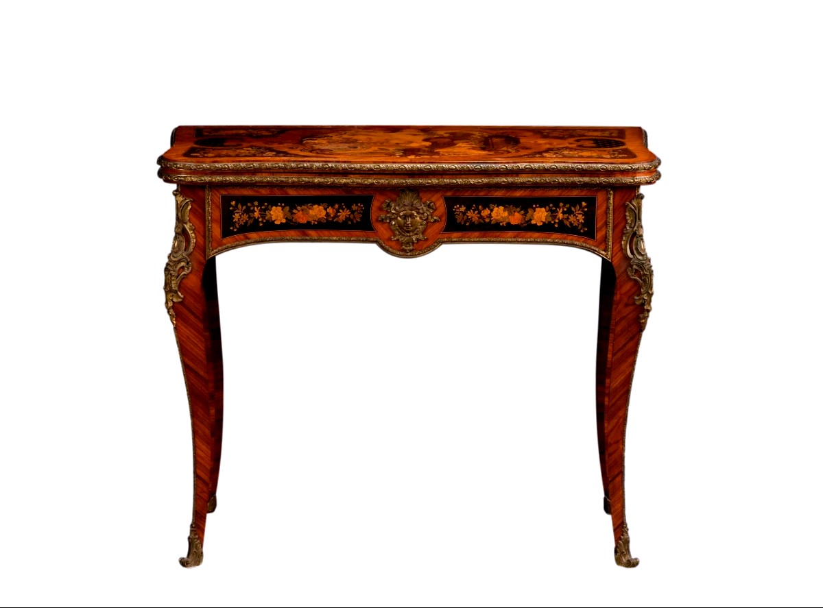 Table en console en marqueterie de bois de rose du XIXe siècle-photo-2