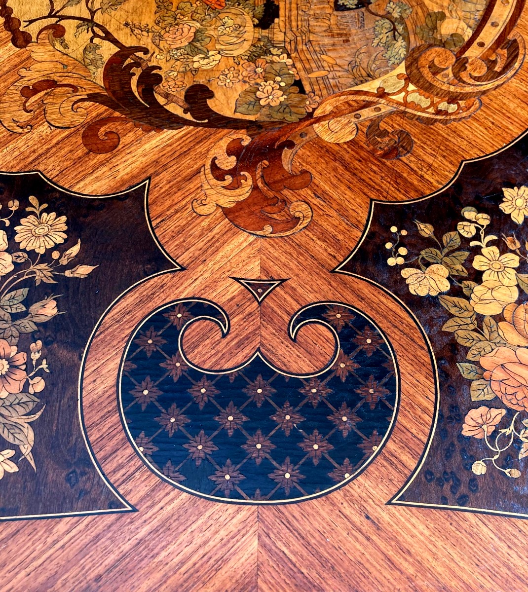 19th Century Rosewood Marquetry Console Table-photo-3