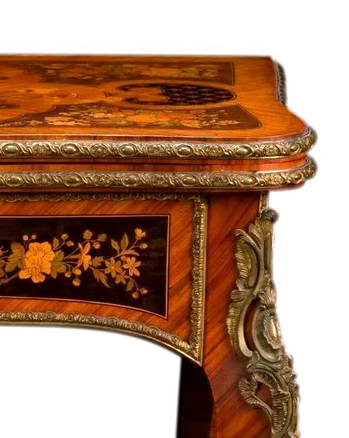 19th Century Rosewood Marquetry Console Table-photo-4