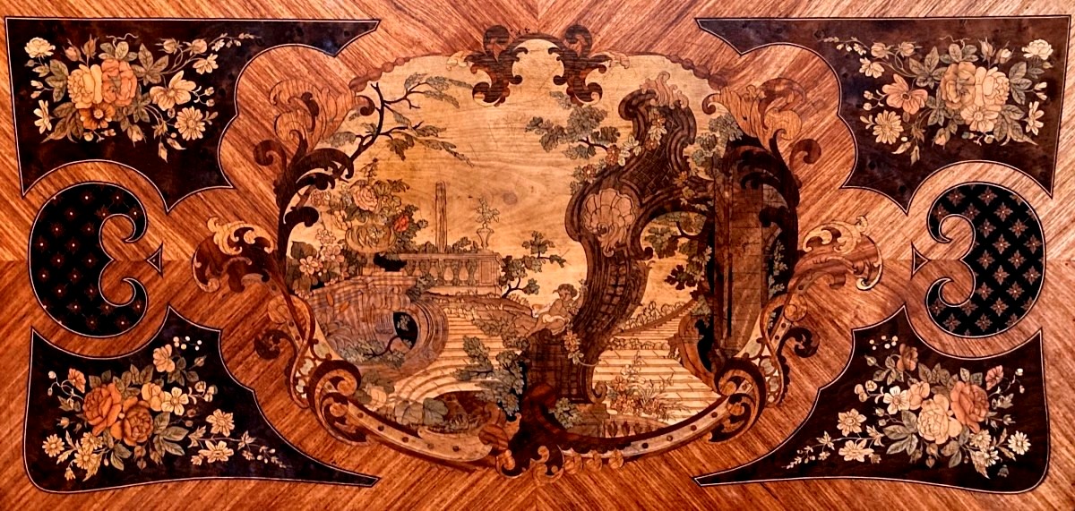 Table en console en marqueterie de bois de rose du XIXe siècle-photo-3