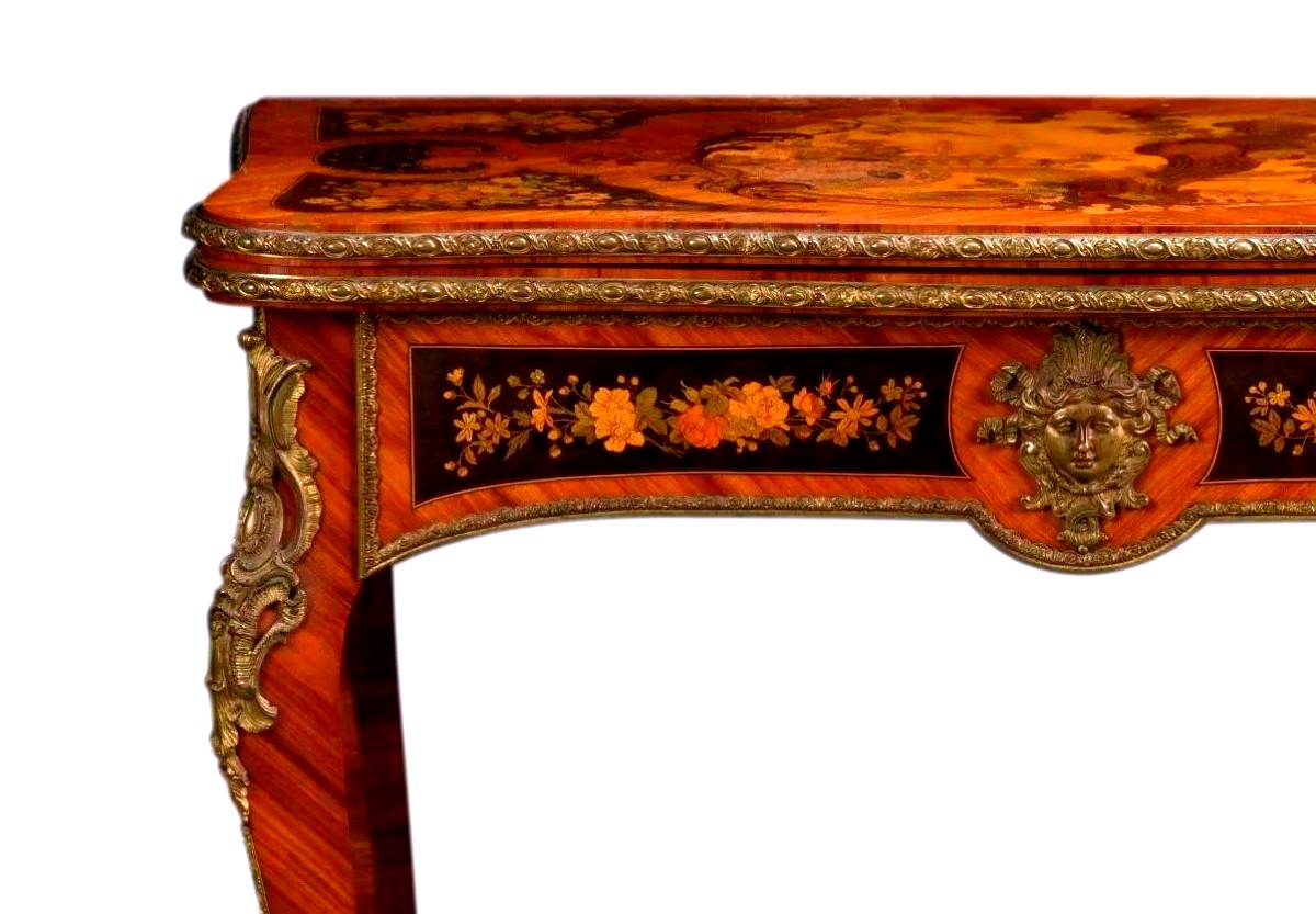 Table en console en marqueterie de bois de rose du XIXe siècle-photo-6