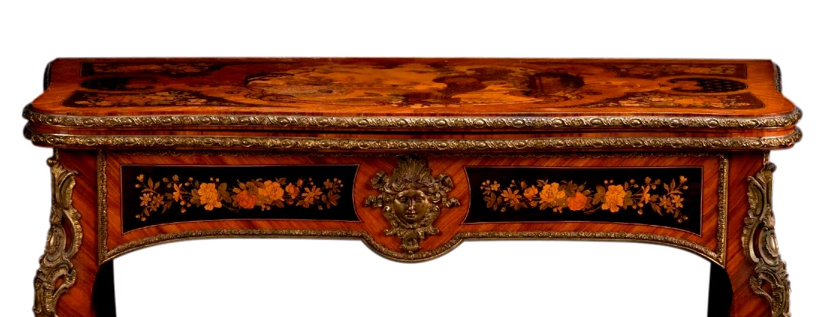 Table en console en marqueterie de bois de rose du XIXe siècle-photo-8