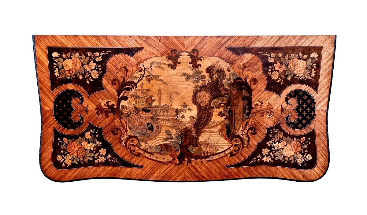 19th Century Rosewood Marquetry Console Table-photo-3