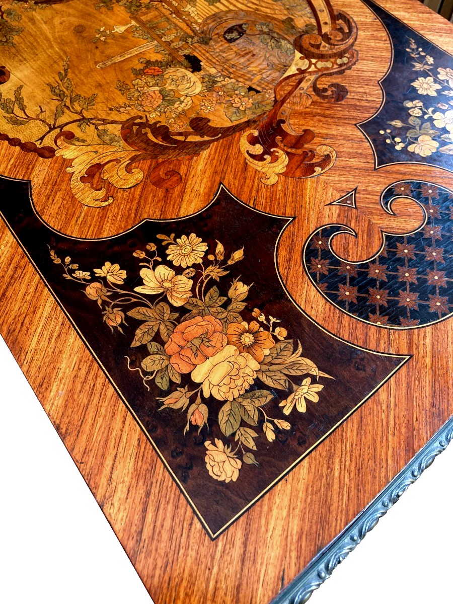 19th Century Rosewood Marquetry Console Table-photo-5