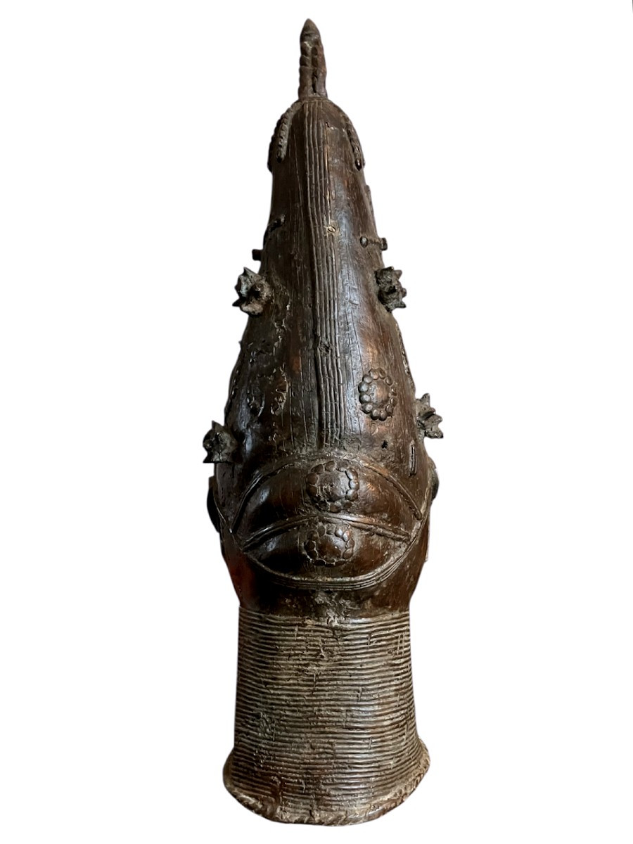 Tête Commémorative En Bronze Royaume Du Bénin Culture Edo Nigeria Fin Du XIXe Siècle-photo-2