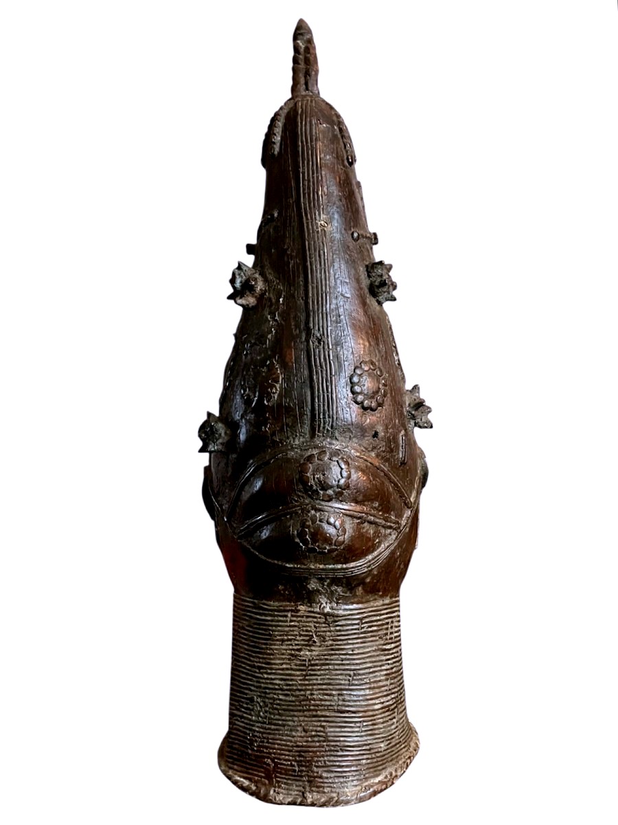 Tête Commémorative En Bronze Royaume Du Bénin Culture Edo Nigeria Fin Du XIXe Siècle-photo-4