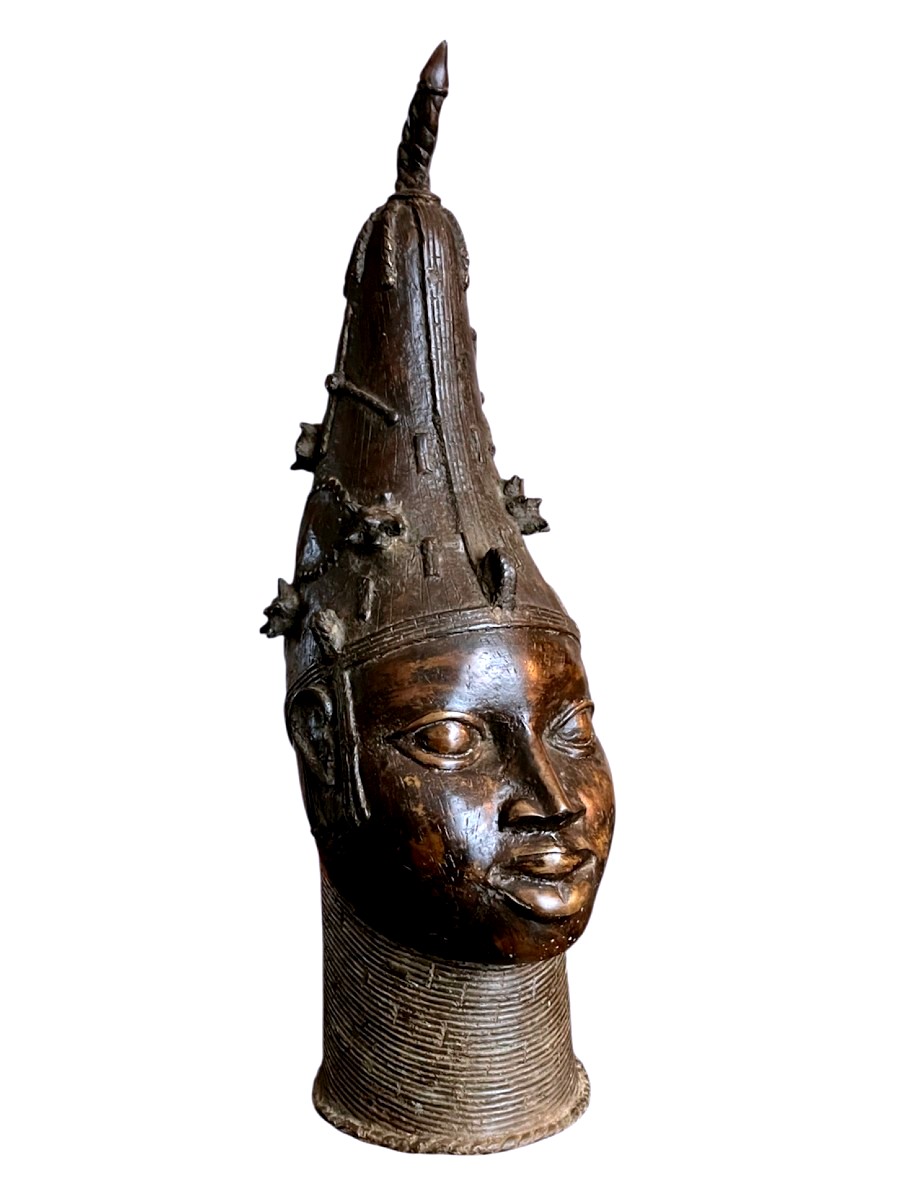 Tête Commémorative En Bronze Royaume Du Bénin Culture Edo Nigeria Fin Du XIXe Siècle-photo-2