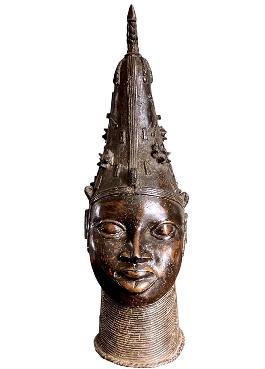 Tête Commémorative En Bronze Royaume Du Bénin Culture Edo Nigeria Fin Du XIXe Siècle-photo-1