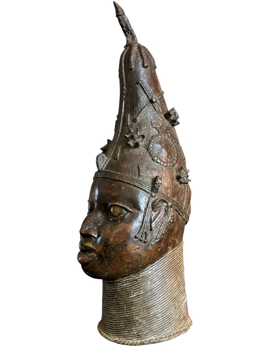 Tête Commémorative En Bronze Royaume Du Bénin Culture Edo Nigeria Fin Du XIXe Siècle-photo-2