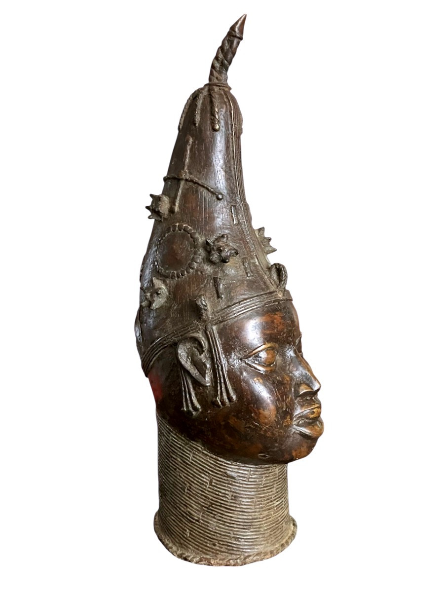 Tête Commémorative En Bronze Royaume Du Bénin Culture Edo Nigeria Fin Du XIXe Siècle-photo-3