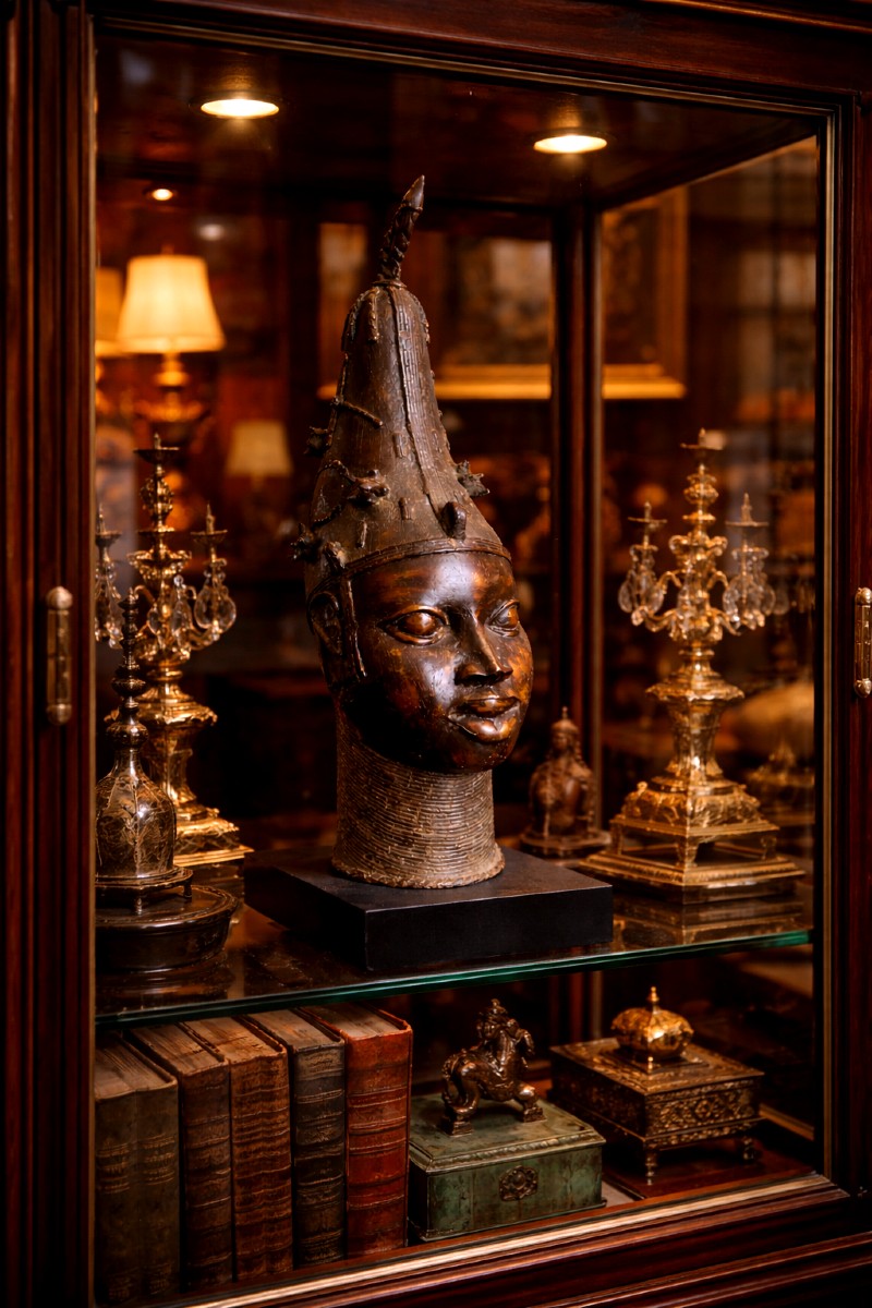 Tête Commémorative En Bronze Royaume Du Bénin Culture Edo Nigeria Fin Du XIXe Siècle