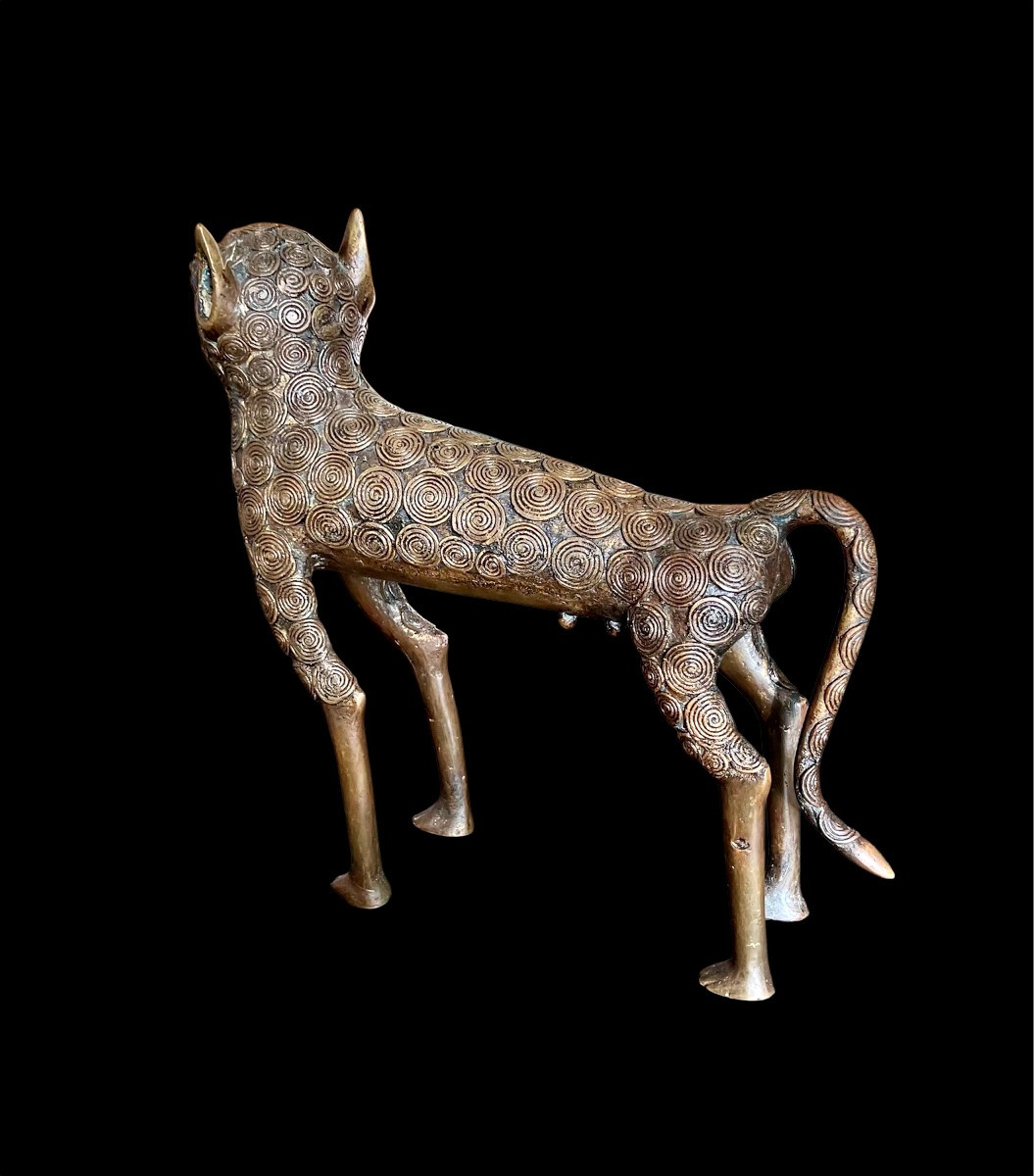 Bronze Female Leopard Edo Culture Kingdom Of Benin Nigeria 20th Century-photo-2