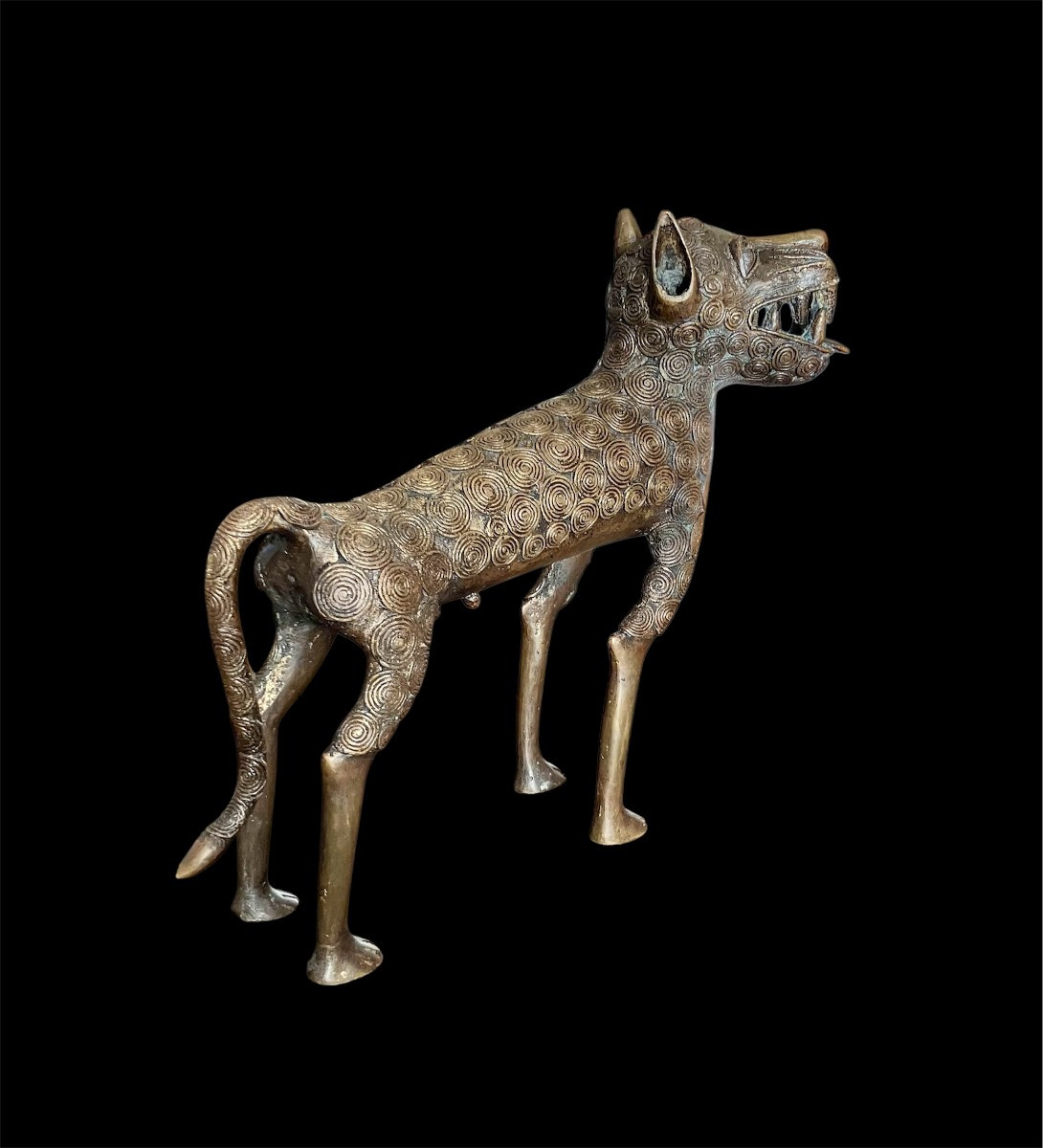 Bronze Female Leopard Edo Culture Kingdom Of Benin Nigeria 20th Century-photo-3