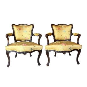 Paire De Fauteuils Cabriolets Louis XV Du XVIIIe Siècle