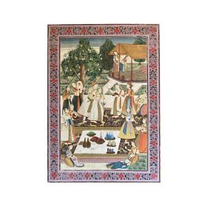 Large Indo-persian Gouache On Silk From The 19th Century