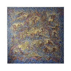 Béatrice Bescond Bouddha, 1988 Grande Acrylique Signée, 150 x 150 cm, Provenance Atelier
