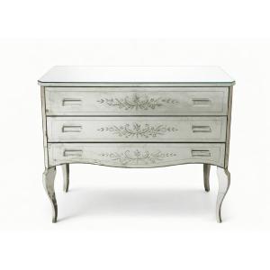 Small Engraved Glass Chest Of Drawers, Circa 1940