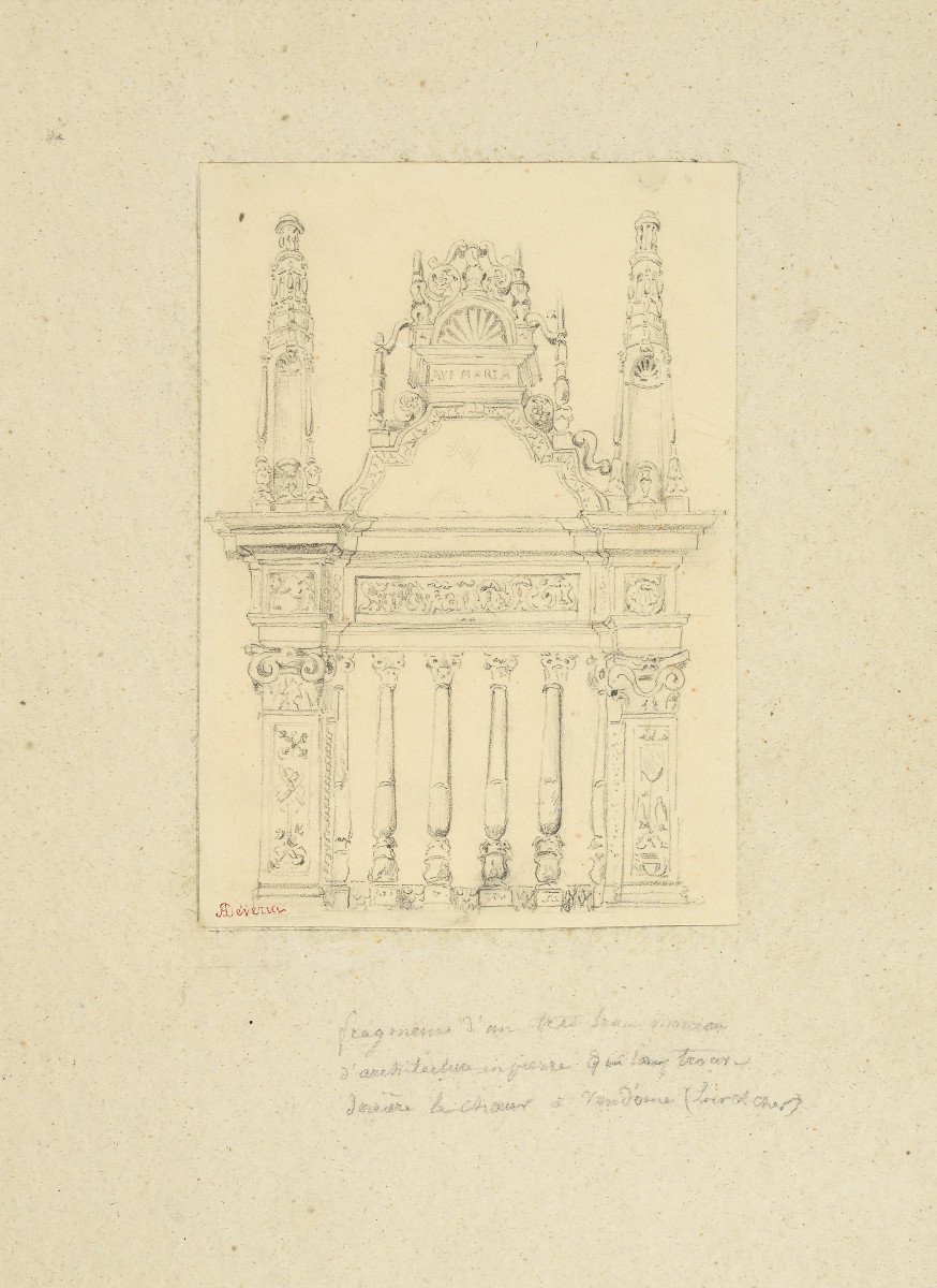 Achille Devéria, Drawing Of A Fragment Of Religious Architecture In Vendôme.-photo-2
