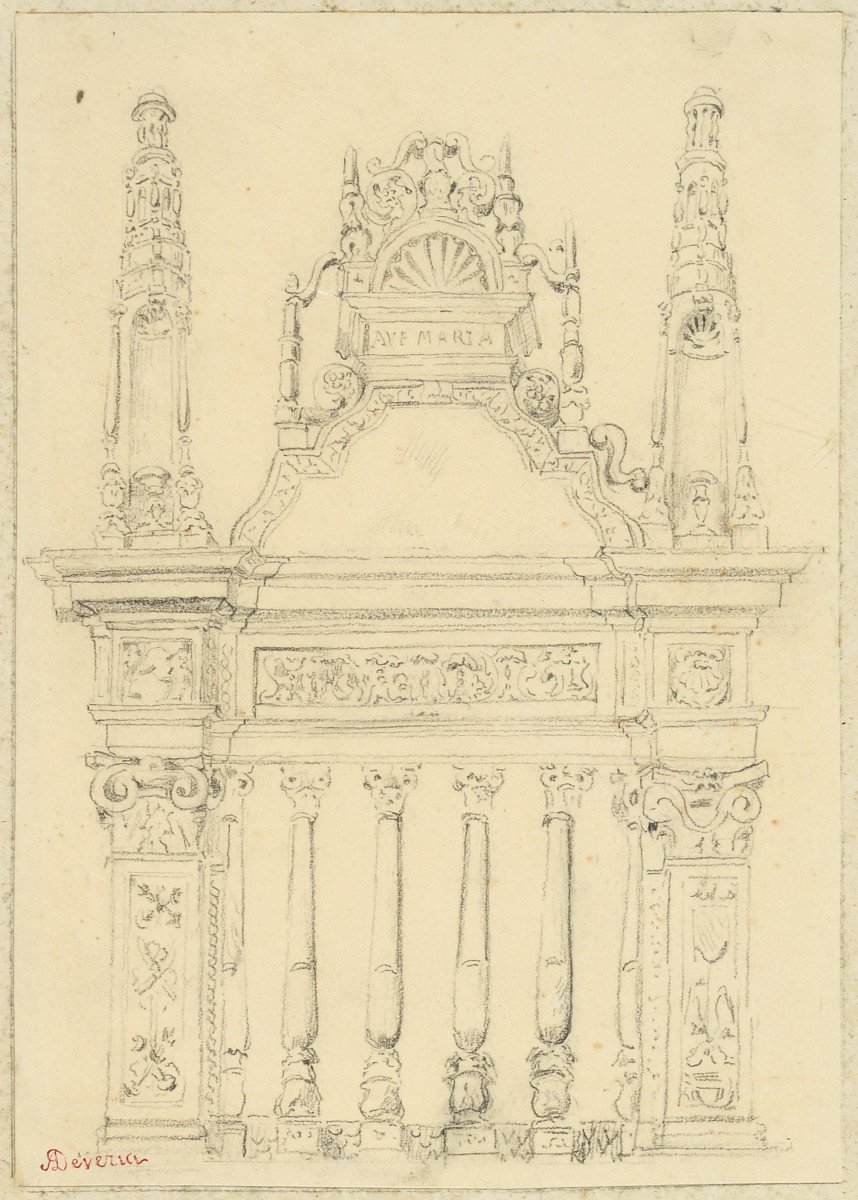 Achille Devéria, Drawing Of A Fragment Of Religious Architecture In Vendôme.
