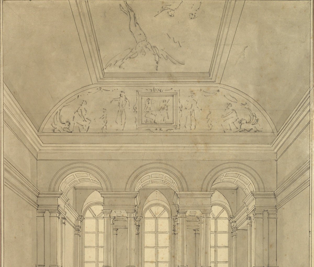 Le grand escalier du Louvre, dessin de Charles Guignery, escalier royal de Percier et Fontaine-photo-2