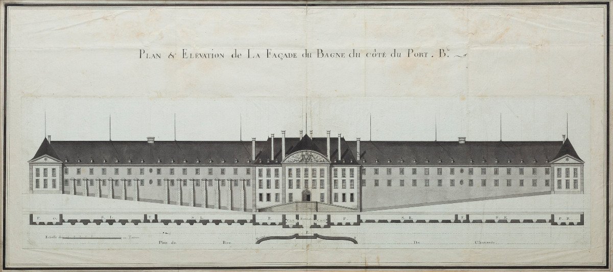 Le Bagne de Brest, dessin d'architecture XVIIIe siècle, élévation, Choquet de Lindu, Finistère