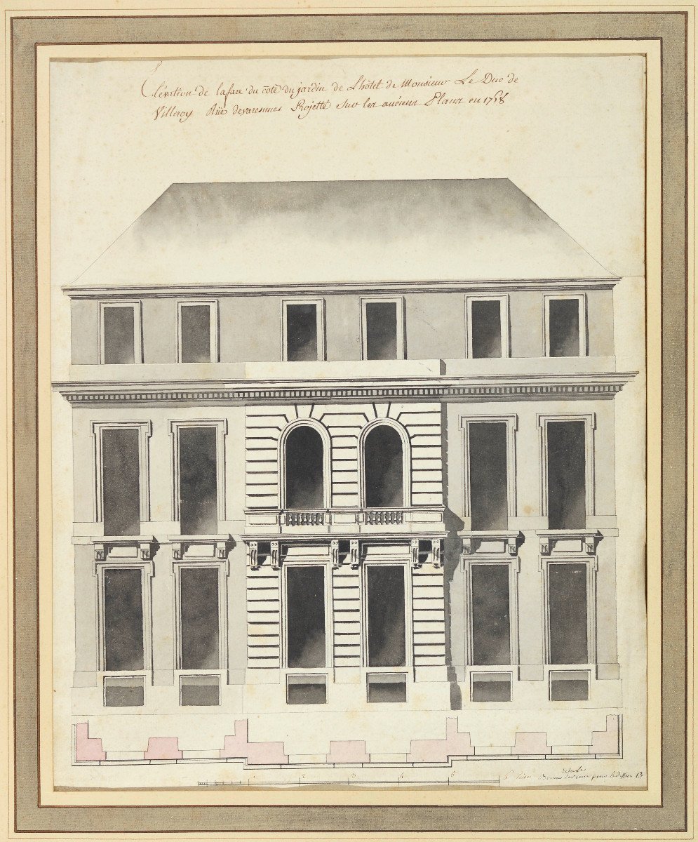 Hôtel De Monsieur Le Duc De Villeroy, Paris Rue De Varenne, Three Framed Drawings 1768-photo-2