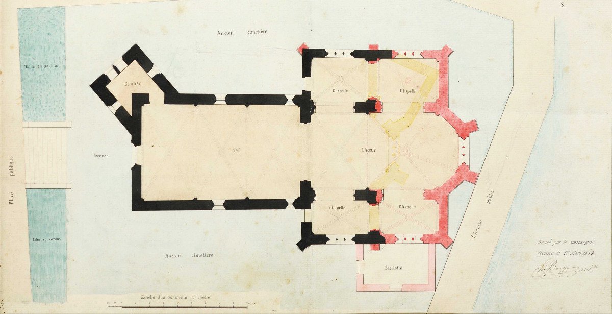 Léo Barge, Projet pour l’agrandissement et la restauration de l’église de Diémoz, 1854, Isère.-photo-3