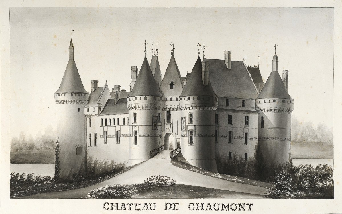 Grand dessin original XXe siècle, Château de Chaumont-sur-Loire, Loir-et-Cher