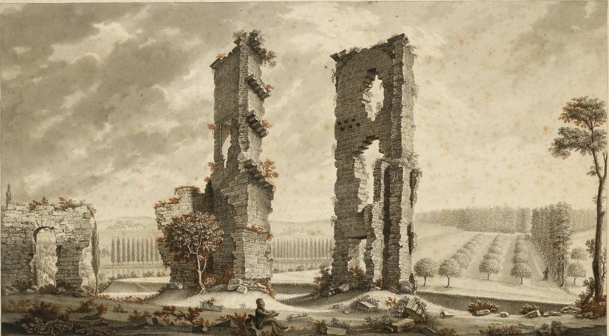 Ruins Of The Feudal Castle Of Boves, Somme, Drawing By Auguste Joron, 19th Century-photo-2
