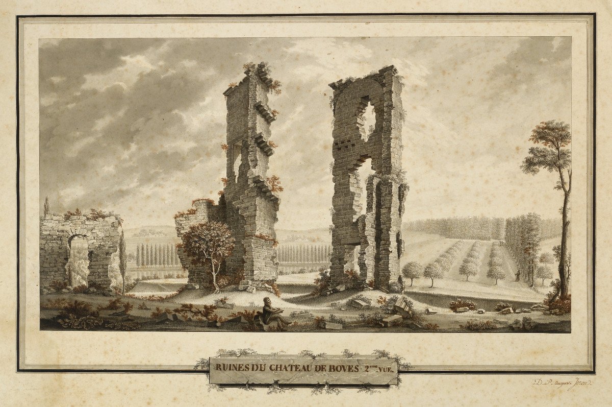 Ruins Of The Feudal Castle Of Boves, Somme, Drawing By Auguste Joron, 19th Century