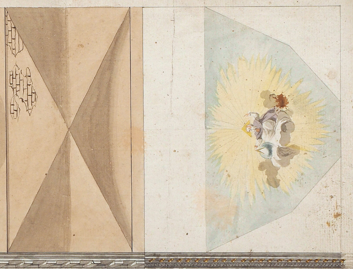 Dessin d'architecture allemand Coupe d'une église ou d'un temple 1804 Signé Fuchs Cöln Cologne-photo-3