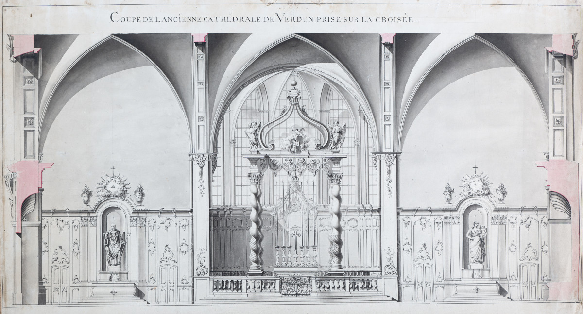Deux dessins d'architecture. Reconstruction de la cathédrale de Verdun en 1756 (Meuse).-photo-1