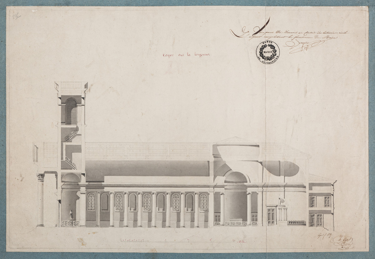 Christophe Crépet, “section Along The Length” Of The Church Of La Guillotière [in Lyon], 1835