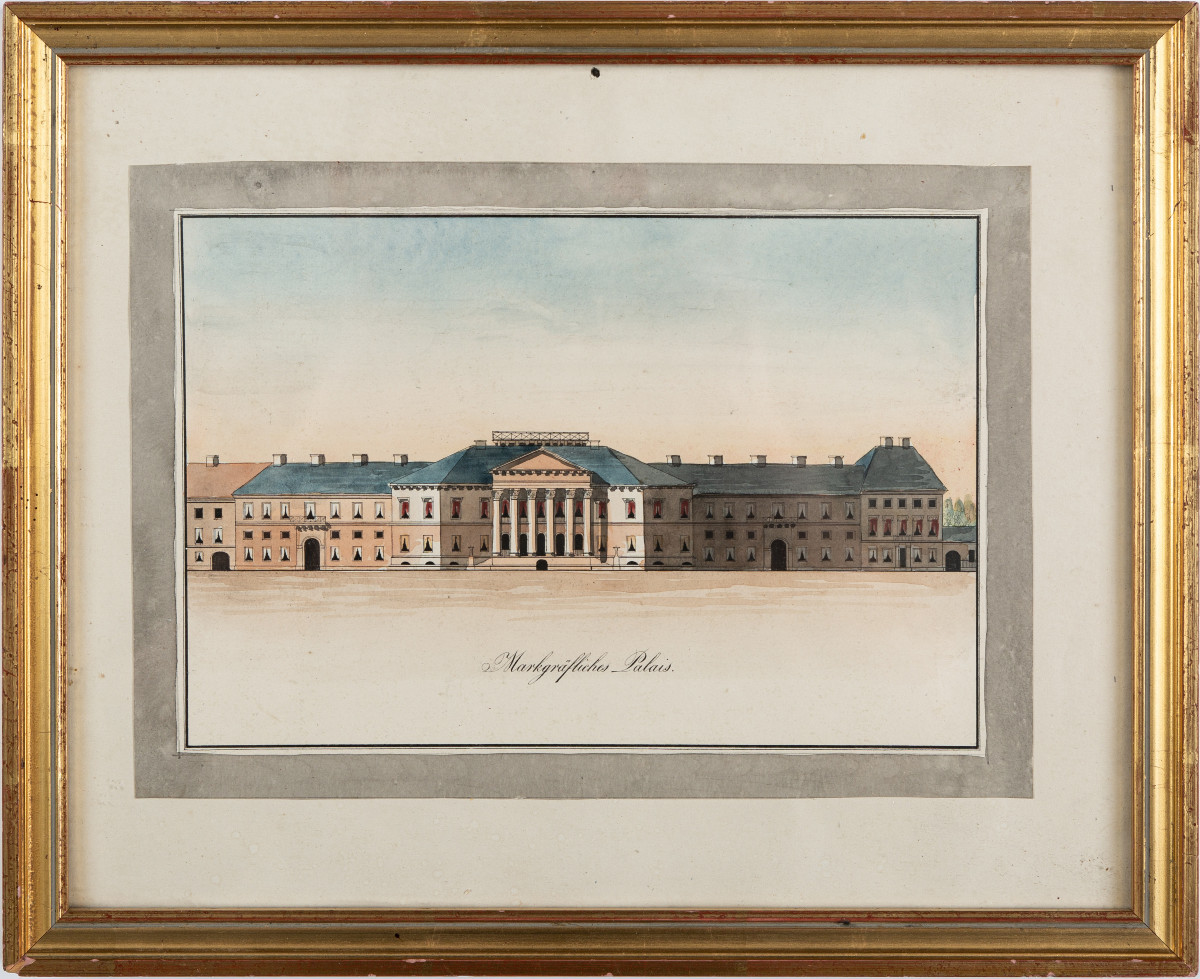 Aquarelle Encadrée : Markgräfliches Palais Margrave (karlsruhe, Bade-wurtemberg, Allemagne)
