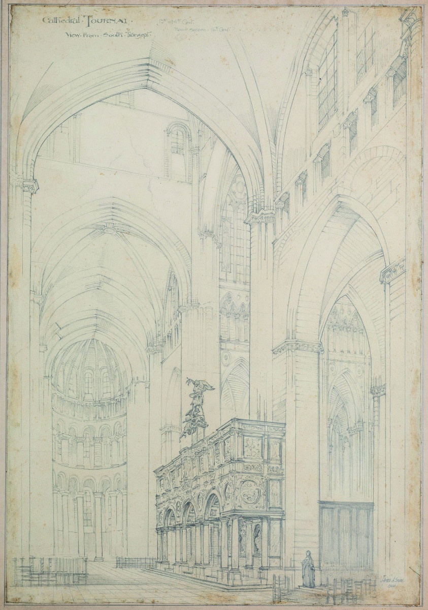 James Swan (1864-1940). Notre-dame Cathedral Of Tournai. Two Drawings. (1900). -photo-2