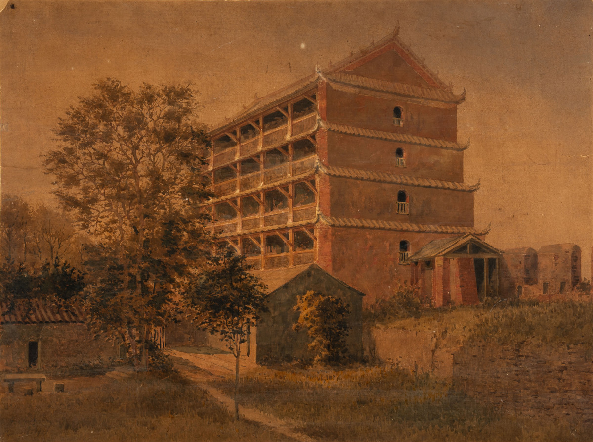 (china). View Of The Five-story Pagoda In Canton (zhenhai Tower, Guangdong), (1889).