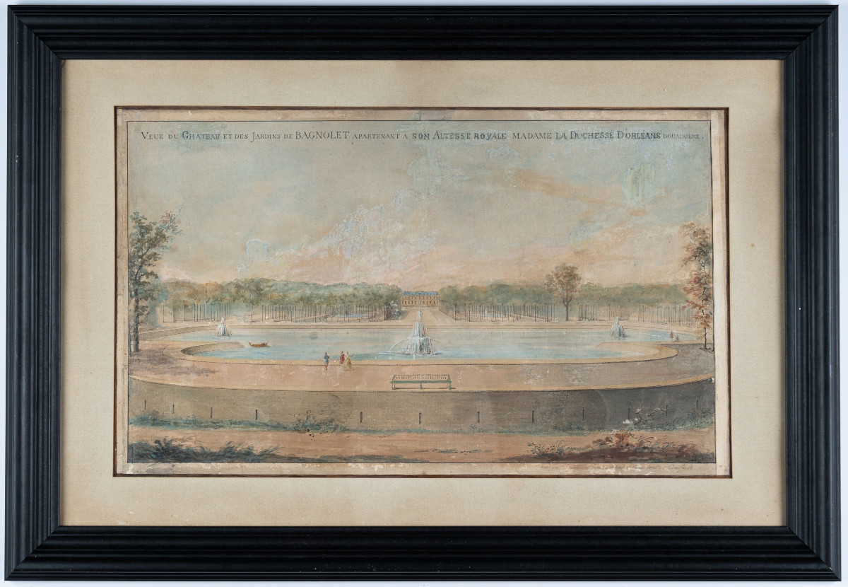 Dessin de Jean Chaufourier. Vue du château et des jardins de Bagnolet (Seine-Saint-Denis). 