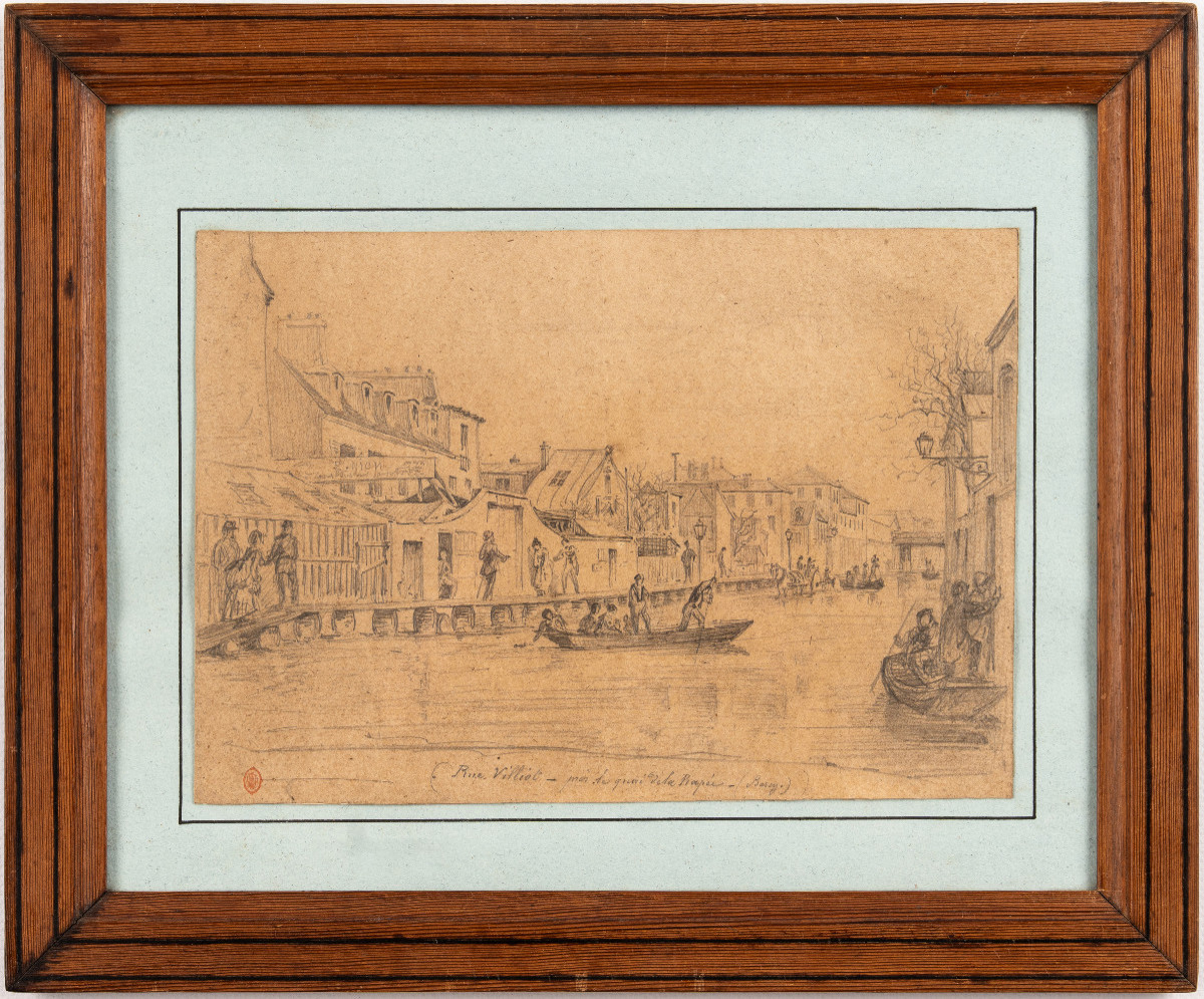 Original Drawing: View Of Rue Villiot In Paris (12th Arrondissement) During The Floods, 1910 Bercy