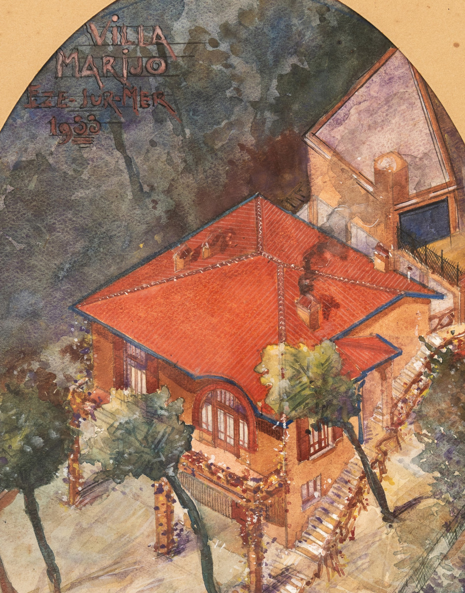Paul Lajoie. View Of The Villa Marijo In èze (alpes-maritimes), French Riviera, 1933.-photo-3