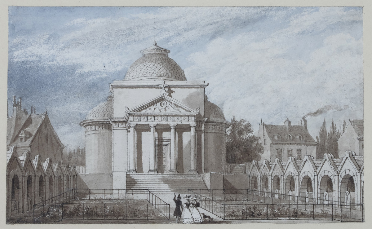 Joseph Nash. Expiatory Chapel Of Louis XVI. Original Watercolor. Circa 1830. -photo-2
