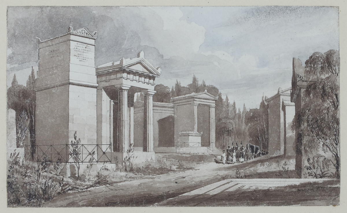 Joseph Nash. Monument de la Famille Bouchée au Père Lachaise. Aquarelle originale. Vers 1830. -photo-2