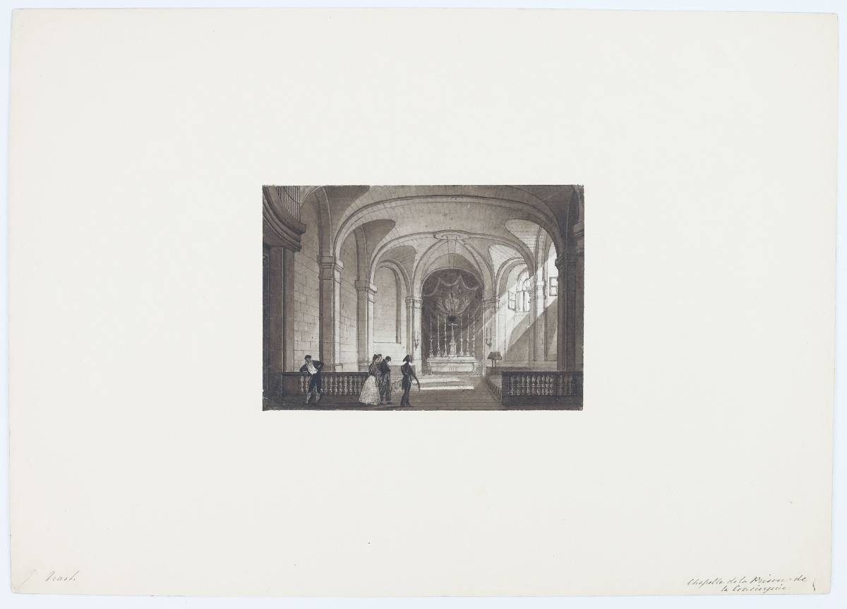 Joseph Nash. Chapelle de la Prison de la Concièrgerie. Aquarelle originale. Vers 1830. 