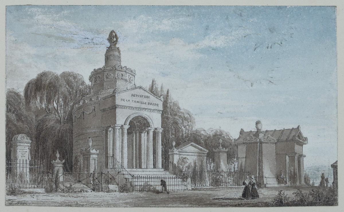 Joseph Nash. Monuments au cimetière du Père Lachaise. Aquarelle originale. Vers 1830. -photo-2