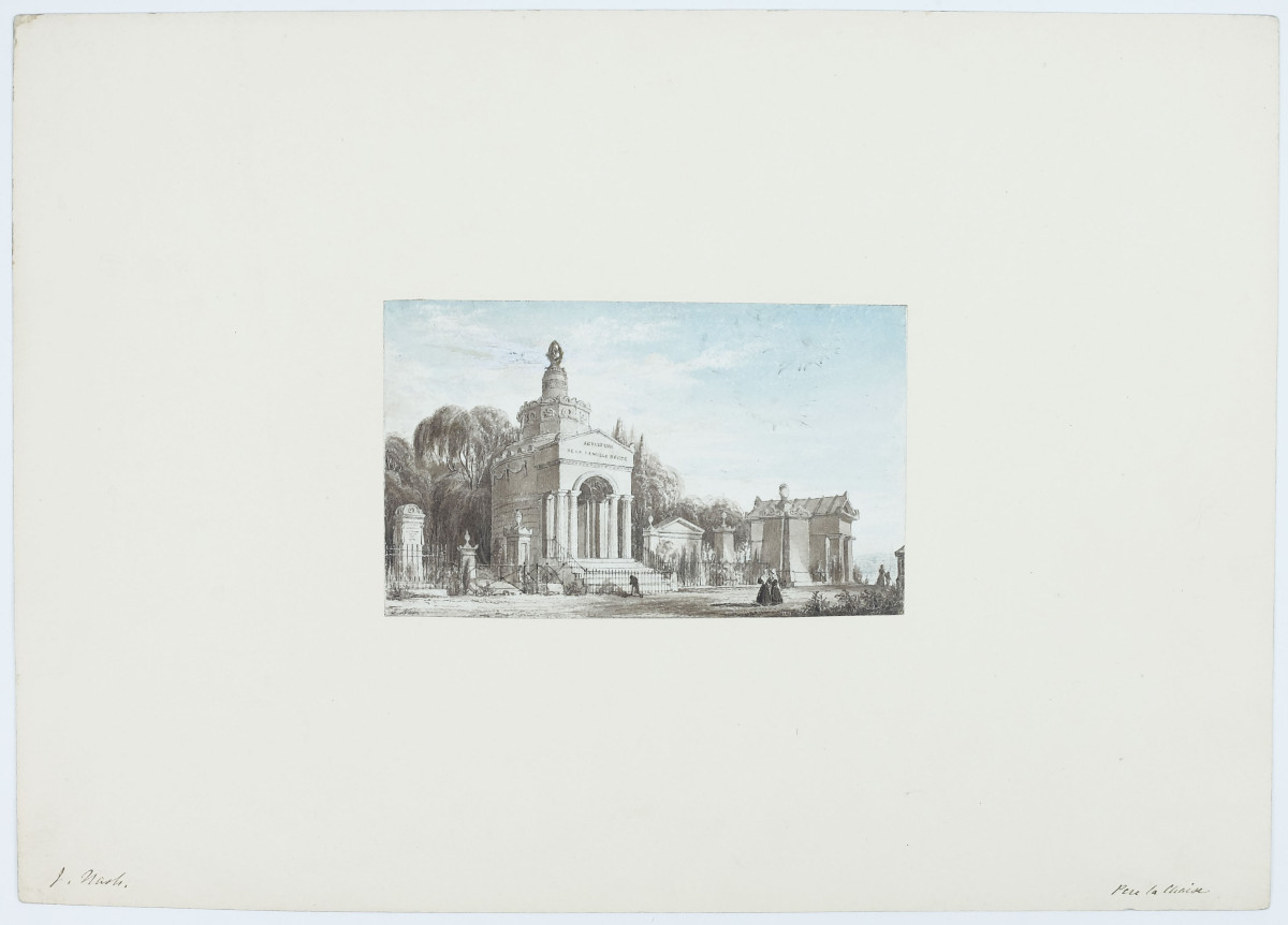 Joseph Nash. Monuments au cimetière du Père Lachaise. Aquarelle originale. Vers 1830. 