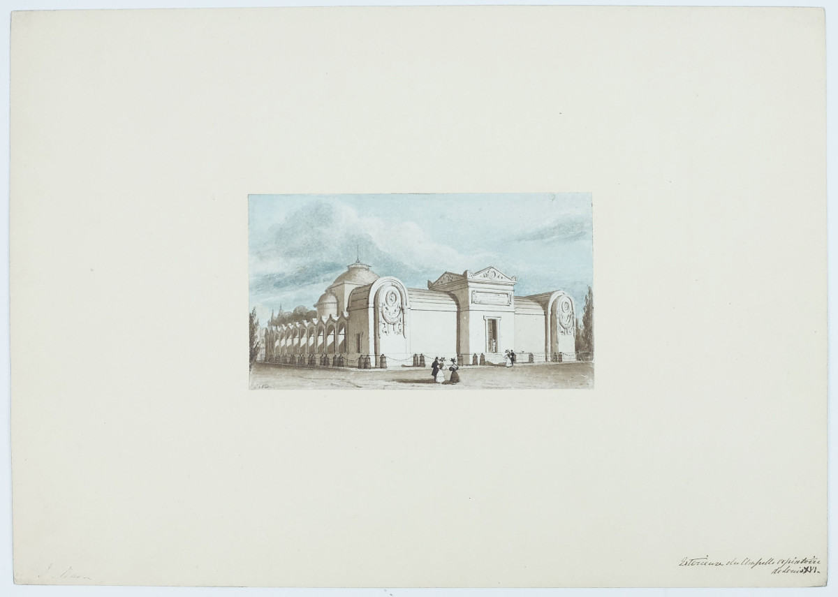 Joseph Nash. Exterior Of The Expiatory Chapel Of Louis XVI. Original Watercolor. Circa 1830. 