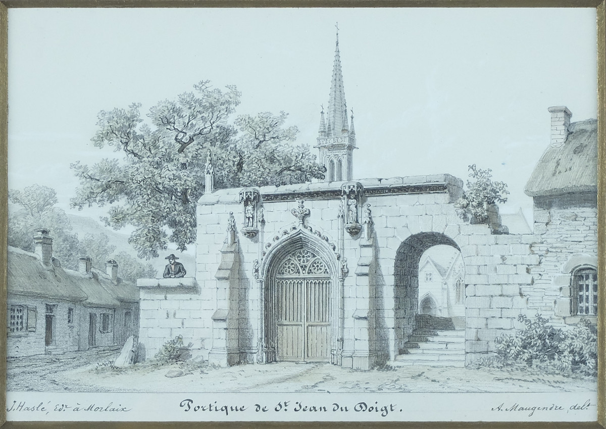 Adolphe Maugendre. Dessin original : Portique de Saint-Jean-du-Doigt (Finistère). -photo-2