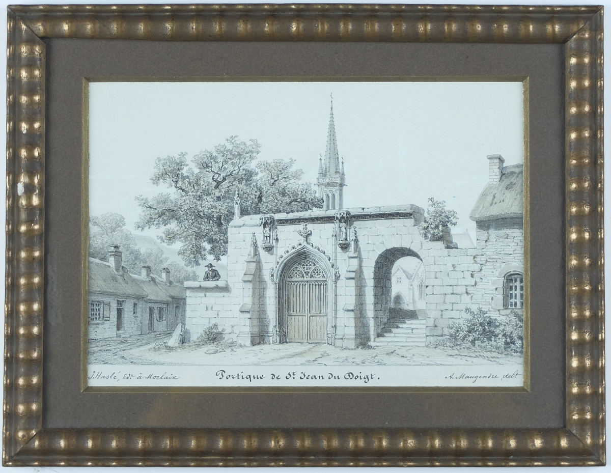 Adolphe Maugendre. Dessin original : Portique de Saint-Jean-du-Doigt (Finistère). 