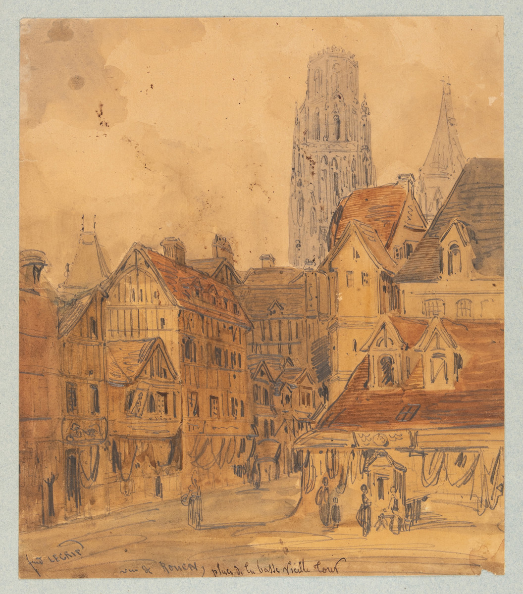 Frédéric Legrip. Vue de la place Basse Vieille Tour à Rouen (Seine-Maritime). [XIXe siècle].-photo-2