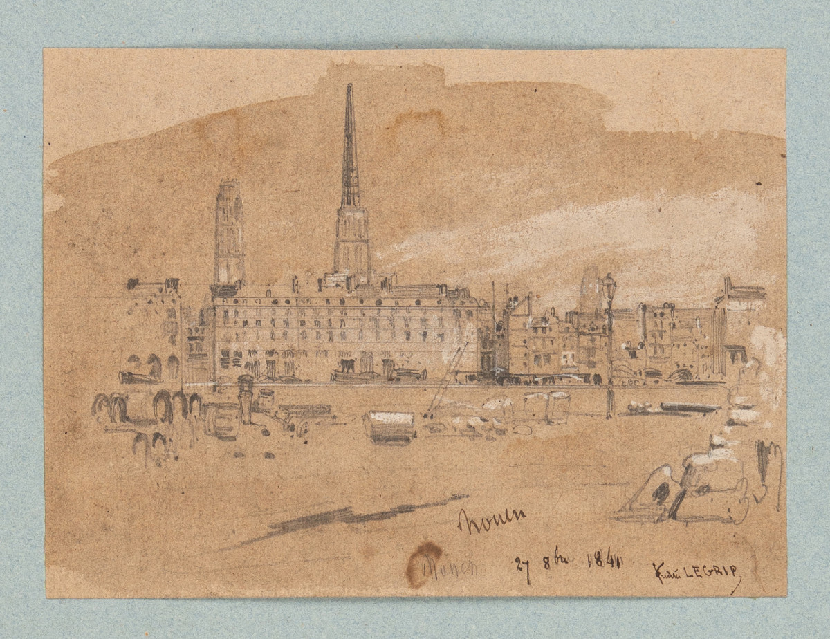 Frédéric Legrip. Original Drawing. View Of The Banks Of The Seine, Rouen (seine-maritime). [19th Century].-photo-2