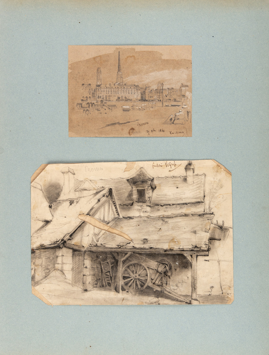 Frédéric Legrip. Original Drawing. View Of The Banks Of The Seine, Rouen (seine-maritime). [19th Century].